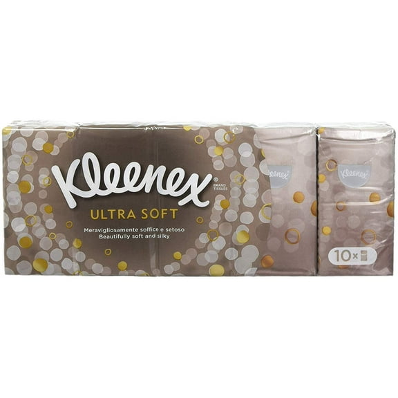 Small Pocket Pack Kleenex Ultra Soft & Strong Facial Tissues - 10 Small Packs (Total 90 Tissues)
