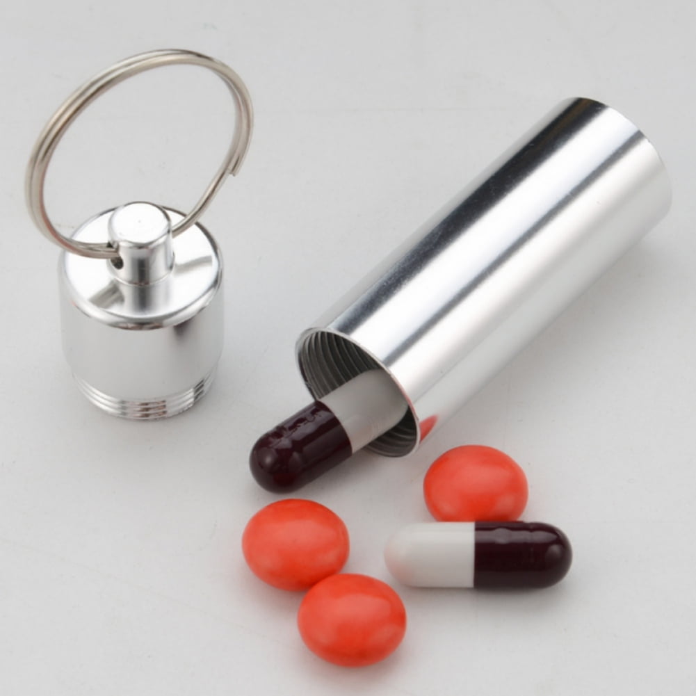 Small Pocket Pill Box Keychain Aluminum Keychain Medication Pill Box ...