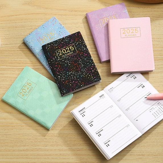 Small Pocket Planner - 2025 Journal Notebook, A7 Size Paper Planner Faux Leather Cover