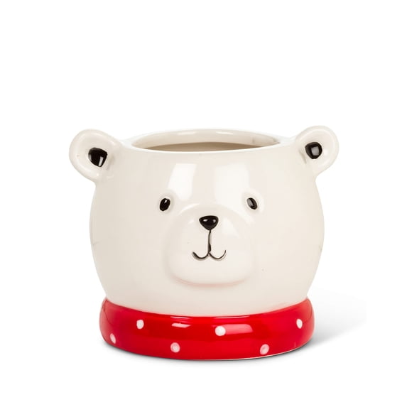 Abbott Collection 27-MINIKIN-066-SM Small Polar Bear Head Planter, White/Red