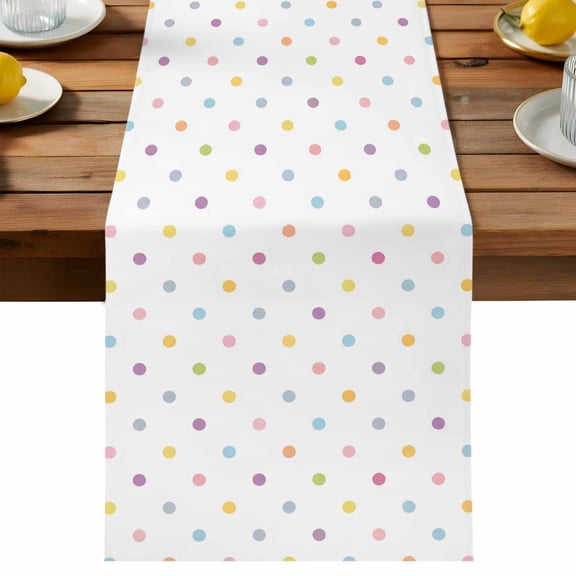 Small Polka Dots Table Runner, Modern Minimalist Pink Blue Yellow Circle Cotton Linen Kitchen Dining Table Runner Home Decor for Party Festival Holiday Decoration Gift 13x36in