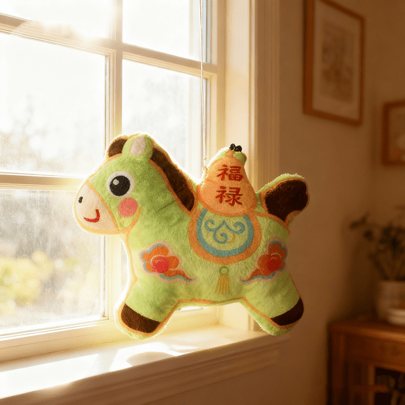 Small Pony Hanging Decoration, Soft Stuffed Animal Ornament, Ideal for Bedroom, Perfect Creative Gift for Birthday & Bedroom Decor, Festival Horse Decoration Green 3.93 Inch (1Pcs)