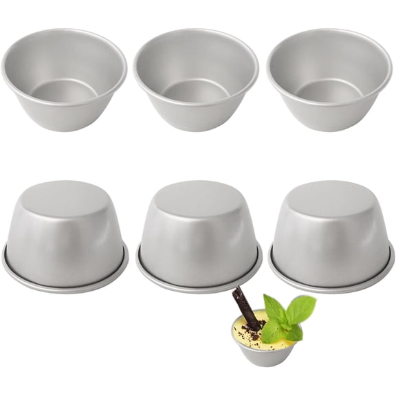 Small Popover Pans Nonstick 6Pcs, 3 Inch Round Pie Tart Mold Small Tin, Carbon Steel Pudding Cups, Individual Egg Tart Moulds Cute - Silver