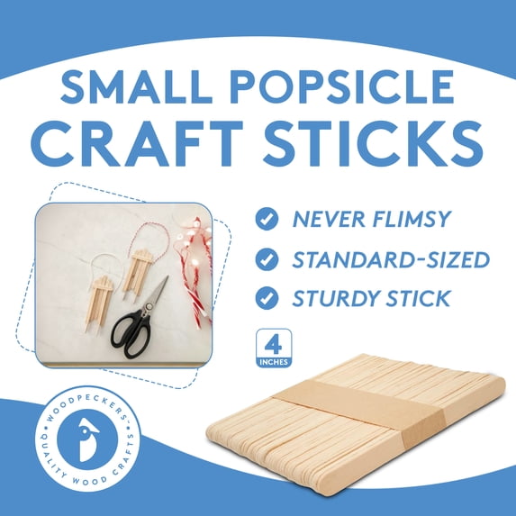 Small Popsicle Sticks for Crafts 4-1/2 inch, Pack of 200 Unfinished Craft Sticks, Wax Stick, Wooden Sticks for Crafts, by Woodpeckers