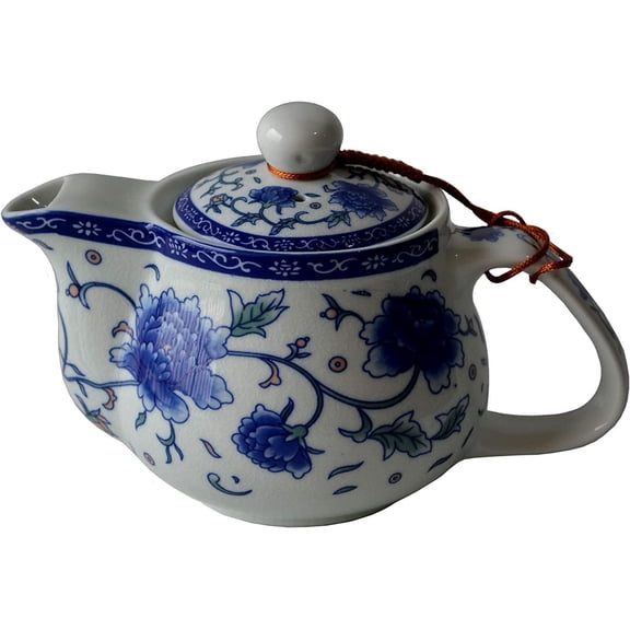 Small Porcelain Teapot, 9oz Tea Pot with Stainless Steel Infuser Classical Chinese Penoy Flower
