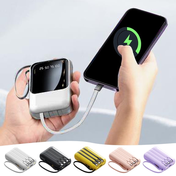 Small Portable Charger With Built In Cable,10000mah Smart Led Display Mini Power Bank,Usb C Input/Output Fast Charging Cell Phone Battery Pack For Various Styles Of Mobile Phones(White)