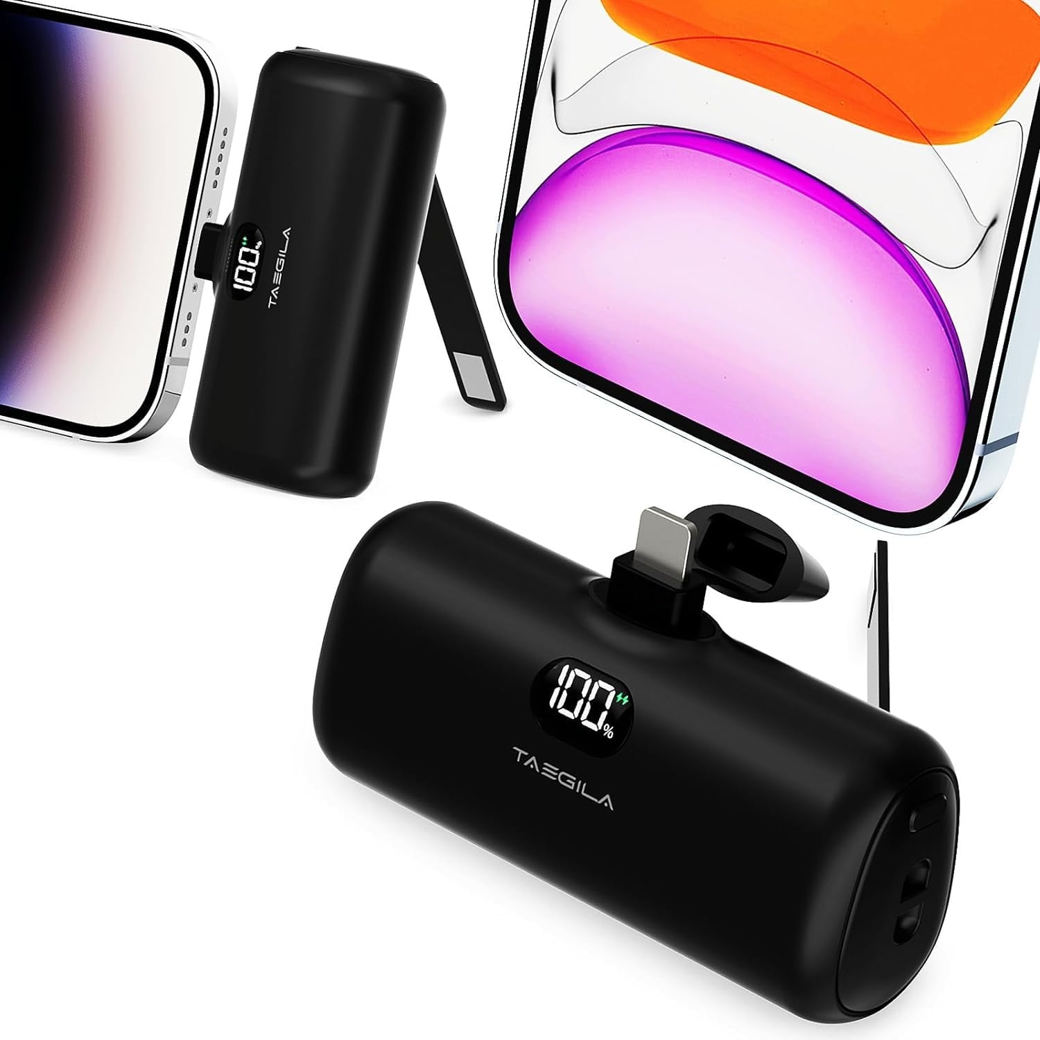 Small Portable Charger iPhone 5000mAh with Built in Cable and Metal