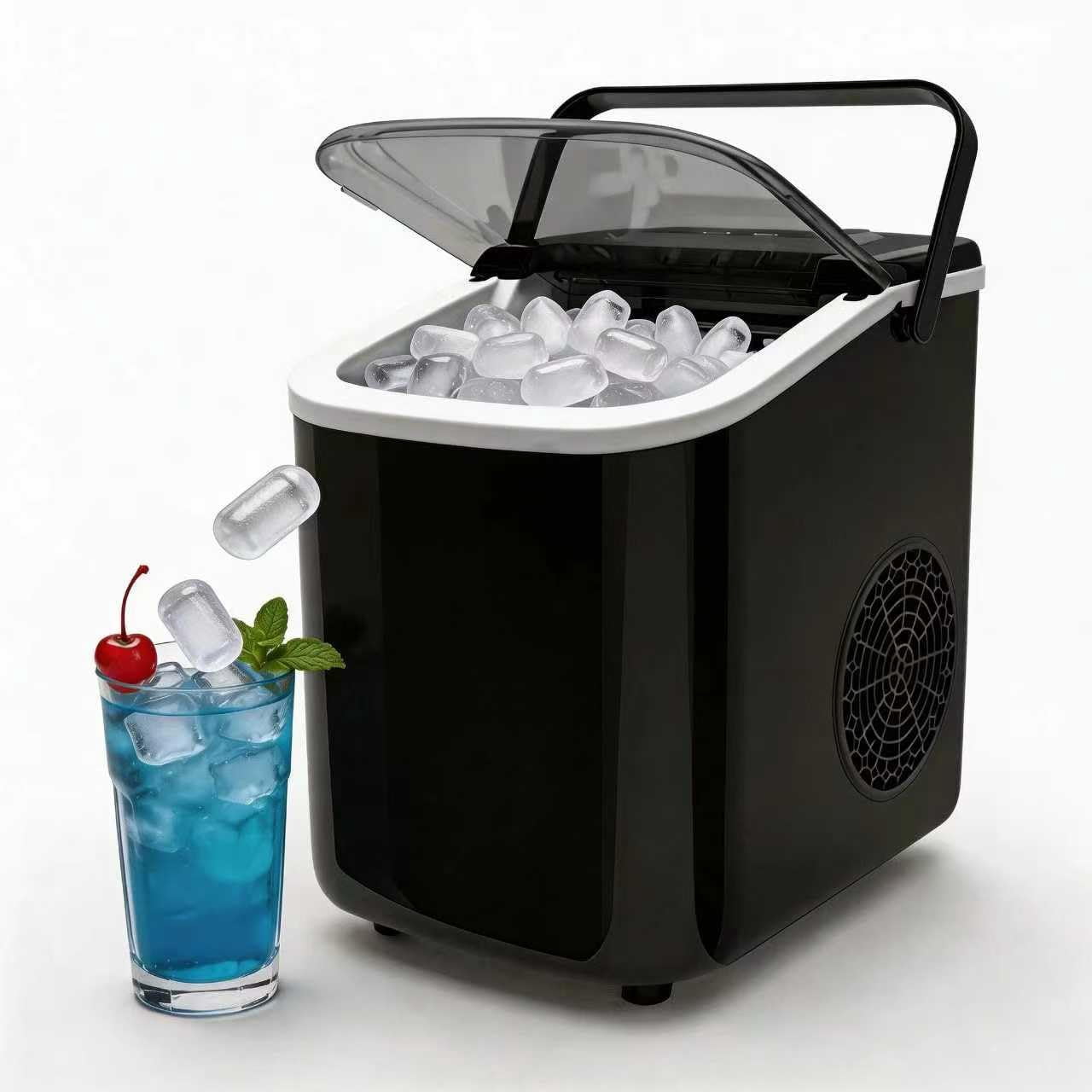 Small Portable Countertop Ice Maker, 26lbs/24H Ice Machine with Self-Cleaning, 6-8 Mins Fast Ice Making,Quiet Operation for Home Kitchen Camping RV