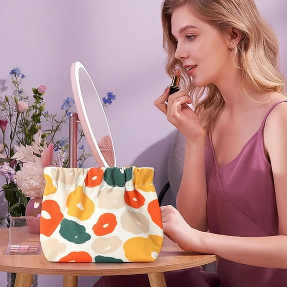 Small Portable Mini Makeup Bag Self Closing Cosmetic Organizer Pouch For Accessories Cosmetics Jewelry Storage