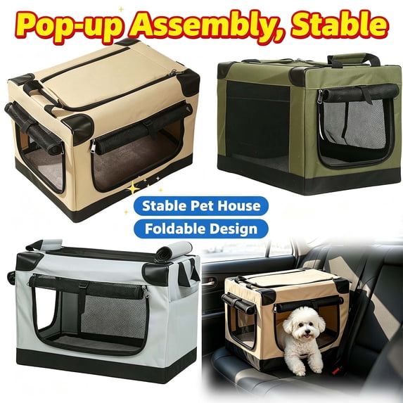 Small Portable Pet Crate for Car Travel, 20"x14" Foldable Dog & Cat Carrier, Soft-Sided Pet Kennel for Pets _ Khaki