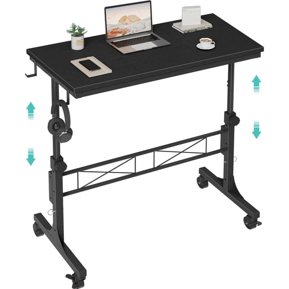 Small Portable Rolling Standing Desk - 32 Inch Adjustable Height Mobile Teacher Podium Wheels for Classroom, Stand Up Desks for Treadmill Walking Pad, Couch Sofa Side Laptop Table, Black