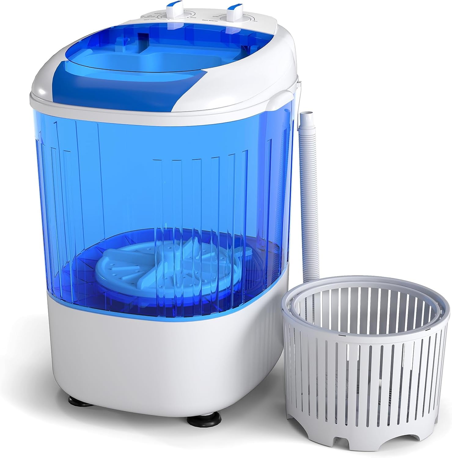 Small Portable Semi-Automatic Washing Machine 5.5 Lbs Load with Spin Cycle, See-Through Lid & Non-Slip Feet for Apartments Dorms RV Camping, Blue