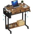 thumbnail image 1 of Small Portable Standing Rolling Desk - 32 Inch Adjustable Mobile Stand Up Teacher Desks with 2 Fabric Drawers on Wheels, Couch Sofa Side Laptop Table with Storage for Bedroom Home Office, 1 of 9