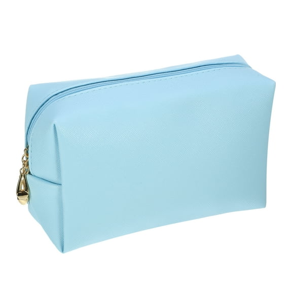 Small Portable Travel Cosmetic Bag for Women Zipper PU Leather Makeup Bag Suitable for Lipstick Blue