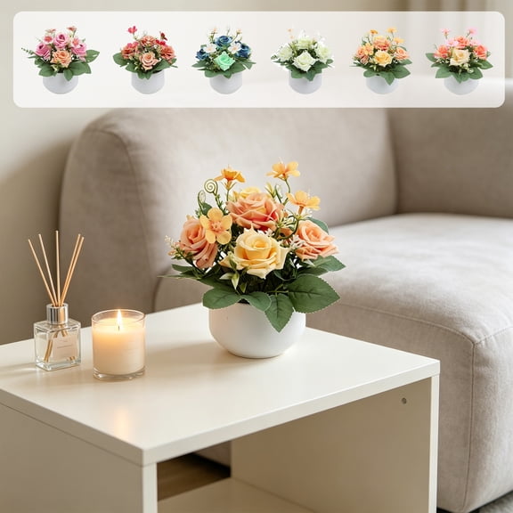 Small Potted Artificial Rose Plants 2 Pack Realistic Fake Flowers for Home Decor, 4.5 Tall Tabletop Greenery with Detailed Blooms, Fade Resistant & Zero Maintenance for Centerpieces, Living Topliu