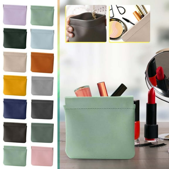Small Pouches For Purse,3pcs Portable Mini Makeup Bag,No Zipper Self-Closing, Waterproof Leather Purse Organizer Pouches For Women,Pouchic Snap Closure Pouches For Cosmetics Jewelry Headphones Cards