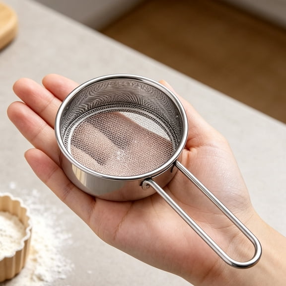 Small Powdered Sugar Sifter for Baking, Fine Mesh Stainless Steel Flour Duster Sieve for Cocoa Powder Matcha Powder, Compact Handheld Baking Tool (Silver)