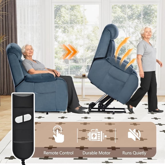 Small Power Lift Recliner Chair for Elderly with Remote Control and Side Pocket