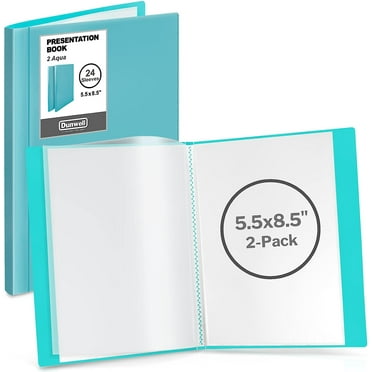 Mini Presentation Book, 5.5" X 8.5" (Half Page), 24 Pockets/48 Pages, 4 Pack, Small Poly Booklets With Clear Sleeves, 2 Black 2 Blue With Clear View Front Pocket
