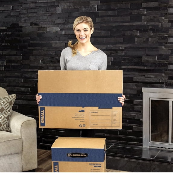 Small Prime Moving Box 10 Pack, Reinforced Handles, Tape-Free Assembly, Attached Lid, 16-in x 12-in x 12-in