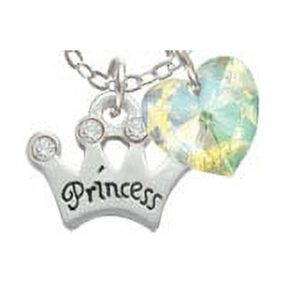 Small ''Princess'' Crown with Clear Crystals - Clear AB Crystal Heart Sophia Necklace, 18"+1"