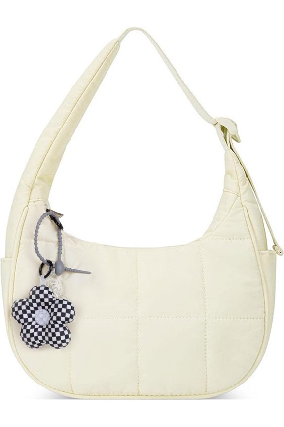 Small Puffer Crescent Bag Women - Nylon Quilted Puffy Purse, Mini Work Travel Gym Puffer Tote Bag Adjustable Strap