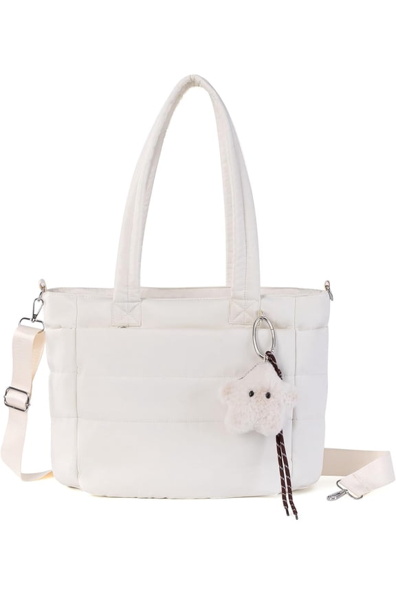 Small Puffer Crescent Bag Women - Nylon Quilted Puffy Purse, Mini Work Travel Gym Puffer Tote Bag Adjustable Strap