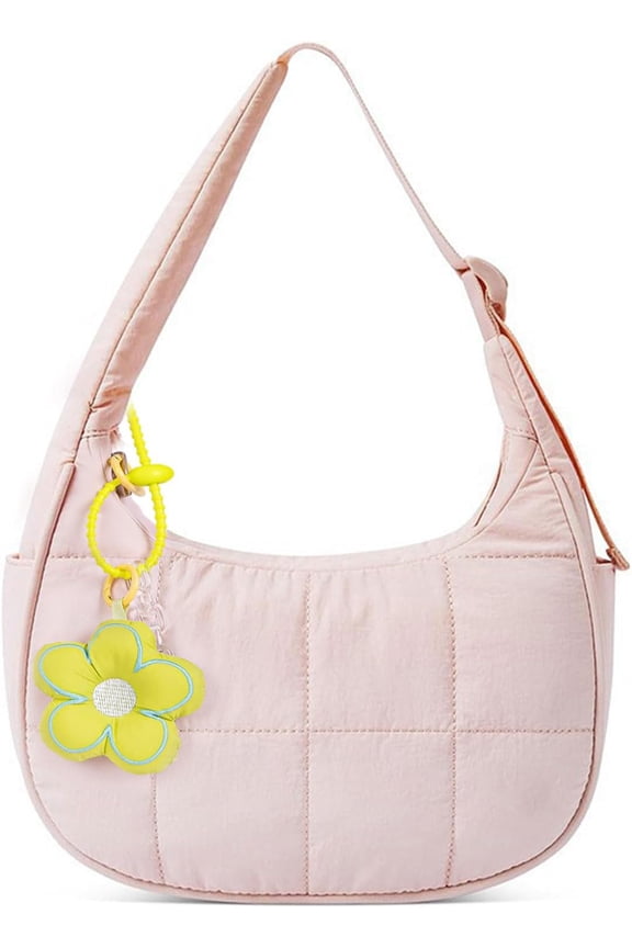 Small Puffer Crescent Bag Women - Nylon Quilted Puffy Purse, Mini Work Travel Gym Puffer Tote Bag Adjustable Strap