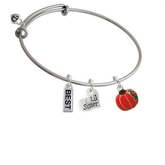 Small Pumpkin With Lines Lil Sister Heart Expandable Bangle Bracelet