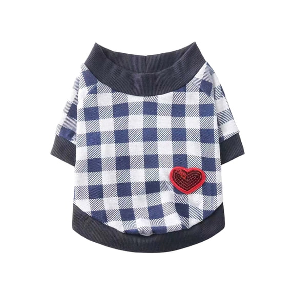 Small Puppy Clothes, Small Dog Clothes, Cotton Fabric, Red Heart Applique, 12inNeck, Warm Weather Wear, Teacup Pups, Navy Check Pattern, 1 Pc
