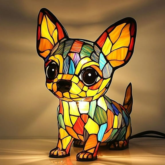 Small Puppy Series Art Night Light,Mosaic Stained Resin Tabletop Night Light,Colorful Dog Lighting,Cute Pet Dogs Themed LED Table Lamps with Warm Ambient Glow, Fun Gift for Dog Lovers,Chihuahua