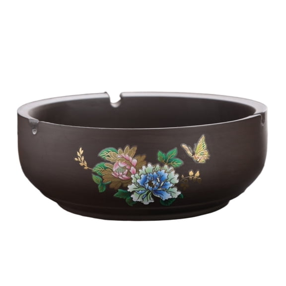 Small Purple Clay Ashtray Retro Ceramic for Home Living Room or Office Use with Peony Design