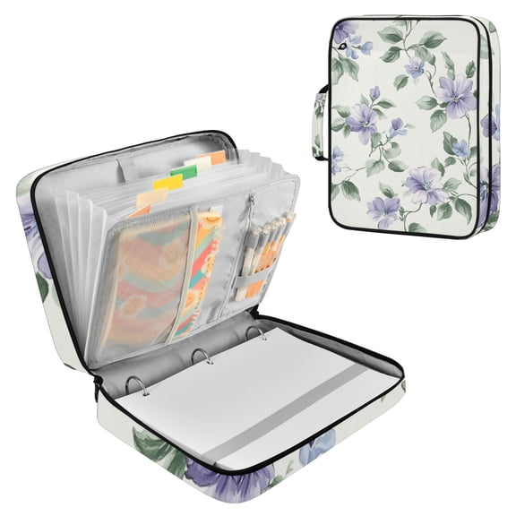 Small Purple Flowers Retro Style Accordion File Organizer Expanding File Folder 3-Ring Binder Bag 500 Sheets A4 Size