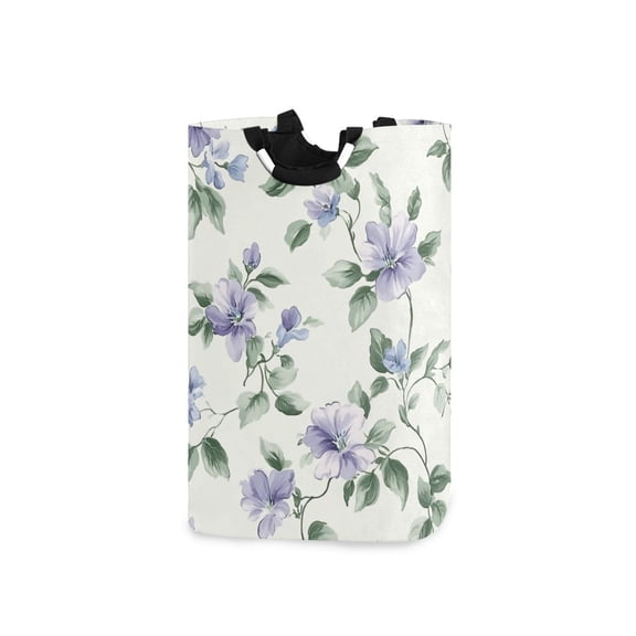 Small Purple Flowers Retro Style Laundry Basket with Handles Foldable Laundry Hamper Freestanding Washing Bin 50L