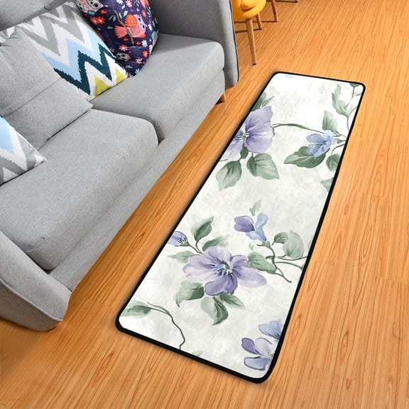 Small Purple Flowers Retro Style Long Floor Mat Runner Rug Area Mat Noise Reduction Water Absorbent Non-Slip 72" x 24"