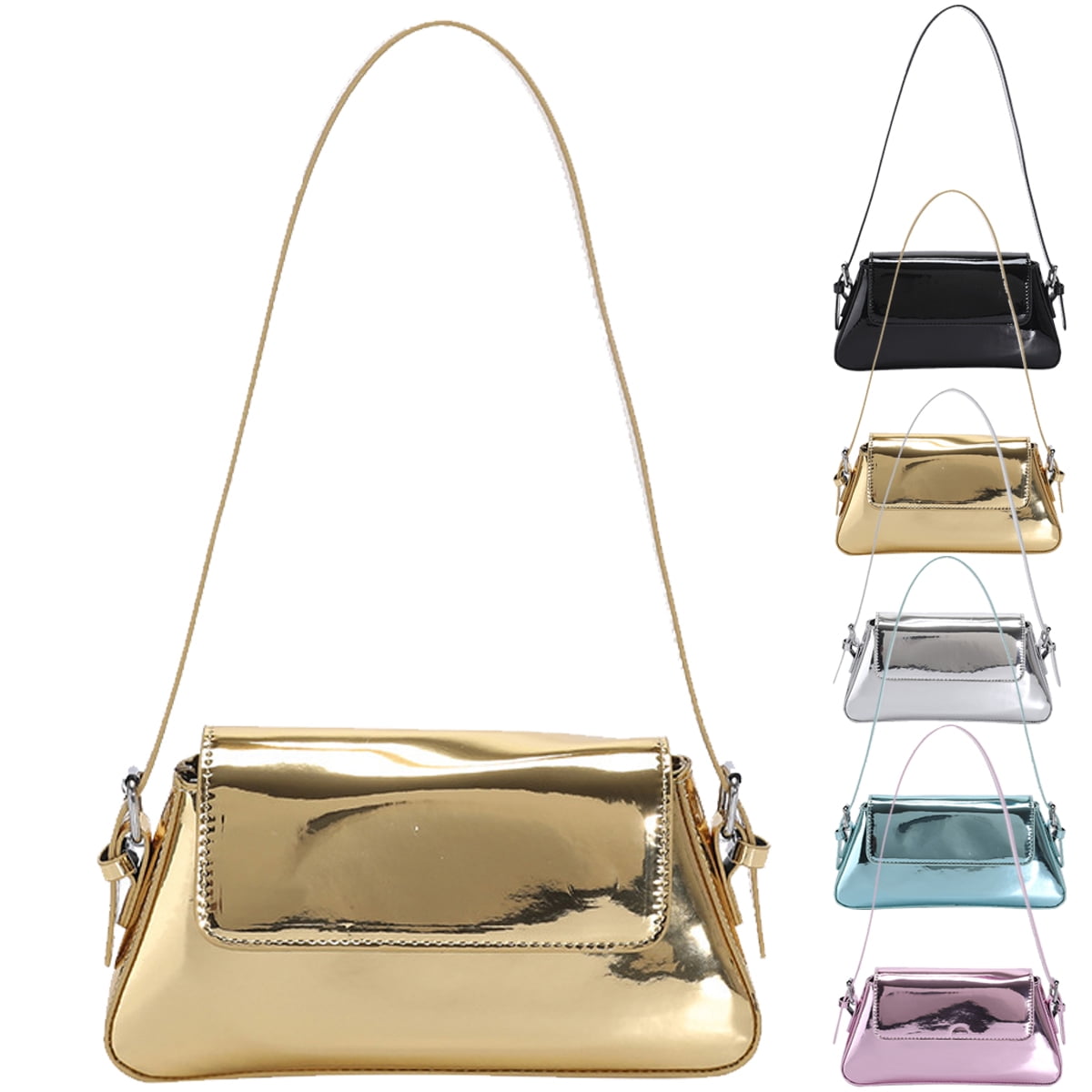 Buy/Send Vegan Leather Metallic Gold Crossbody Sling Bag Online- FNP