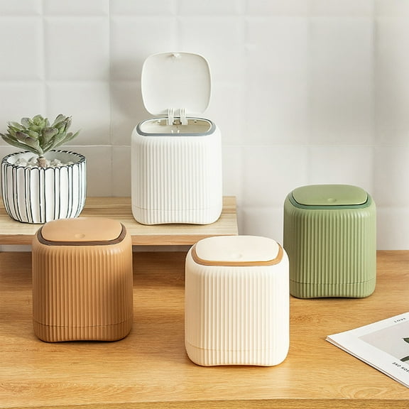 Small Push Button Garbage Bin, Compact Countertop Wastebasket for Bedroom Bedside Table, Multipurpose Mini Recycle Bin, Easter Gifts, Desktop Trash Can for Home Office Dorm, 6*5*5in, Beige