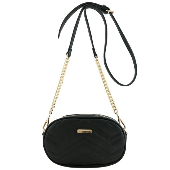 FashionPuzzle Small Quilted Crossbody Belt Bag Fanny Pack (Black)