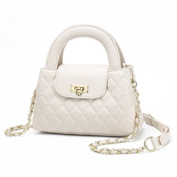 Small Quilted Crossbody Purse for Women, Faux Leather Top Handle Bag with Chain Strap, Elegant Mini Handbag for Daily Use, Date, or Travel