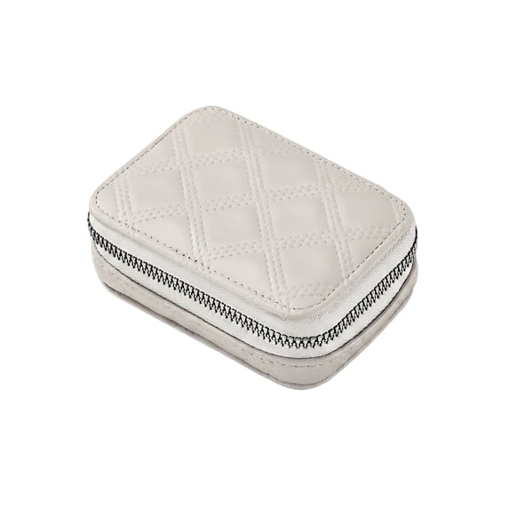 Small Quilted Leather Cosmetic Bag with Mirror, Zipper Portable Makeup Pouch for Lipstick and Jewelry, Travel Essential Purse White 4" X 3" X 2"