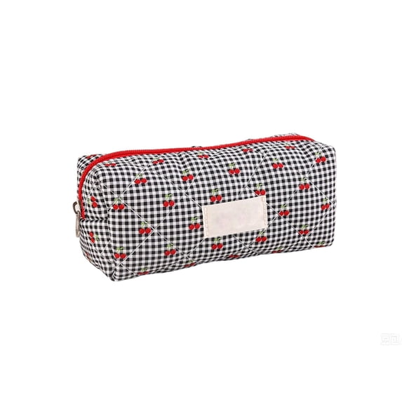 Small Quilted Makeup Bag, Zipper Cosmetic Pouch | Purse Storage Holds Makeup Beauty Essentials,Travel Items Black