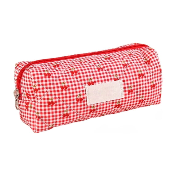 Small Quilted Makeup Bag, Zipper Cosmetic Pouch | Purse Storage Holds Makeup Beauty Essentials,Travel Items Red