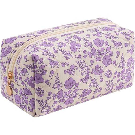 Small Quilted Makeup Bag for Women, Cute Floral Bow Bag, Bag Travel Toiletry Pouch Gifts for Girls Her Mom Sister Bridesmaid ( Floral)