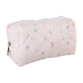thumbnail image 1 of Small Quilted Makeup Bag for Women, Cute Floral Cosmetic Bag, Emergency Bag Travel Toiletry Pouch Gifts for Girls Her Mom Friend Sister White, 1 of 3