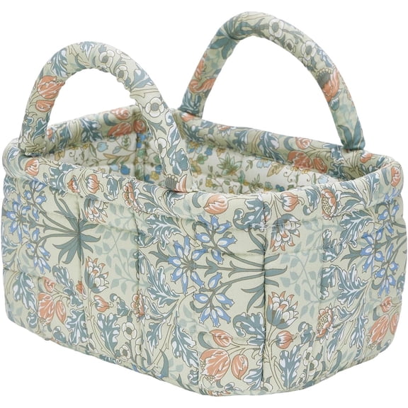 Small Quilted Storage Baskets, Fabric Organizer Basket with Handles for Shelves, Portable Handheld Baskets for Diapers, Underwear
