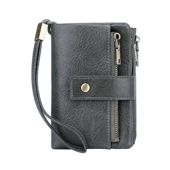Small RFID Blocking Tri Fold Leather Wallet For Women, Large Capacity Compact Card Holder With Zipper Pocket, 2 ID Window For Travel, Gray (Gray, 1.00)