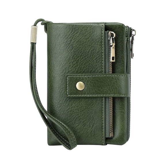 Small RFID Blocking Tri Fold Leather Wallet For Women, Large Capacity Compact Card Holder With Zipper Pocket, 2 ID Window For Travel, Green (Green, 1.00)
