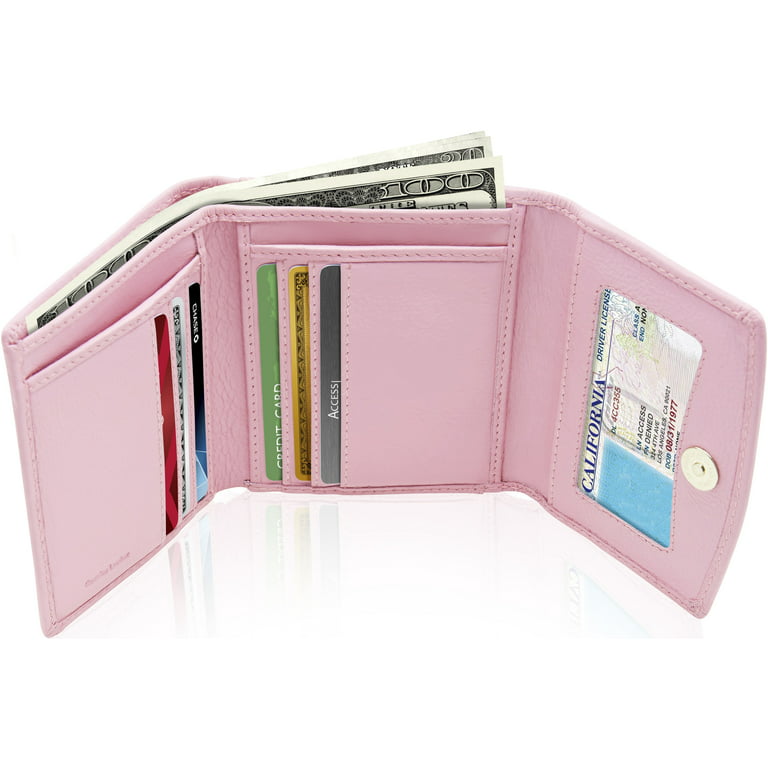 Small Bifold Real Leather Wallet Women Designer Minimalist RFID Blocking  Wallet with Removable Card Holder & Coins Pocket (Pink)