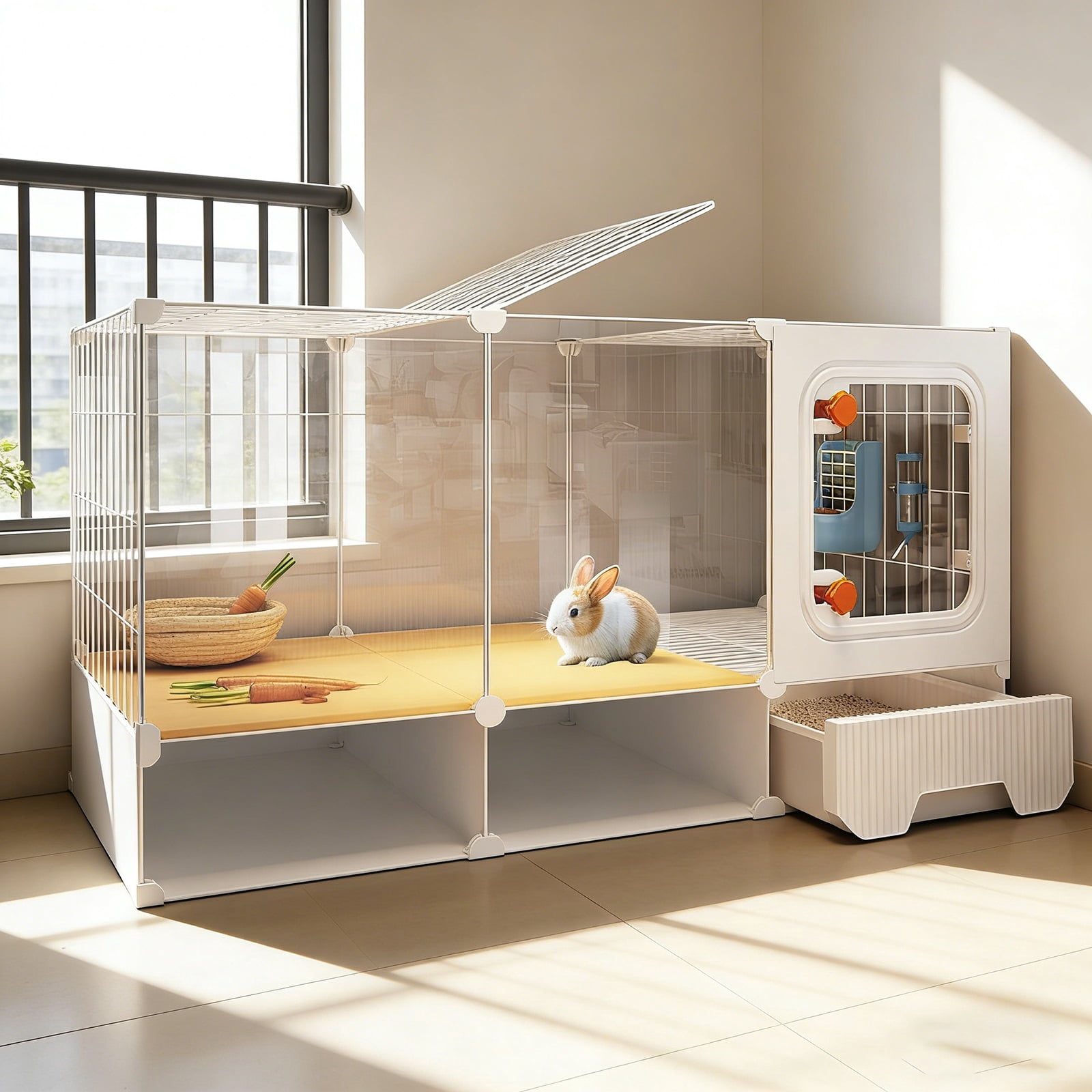 Small Rabbit Cage Indoor Bunny Hutch with 2 Deep Pull-Out Trays and ...