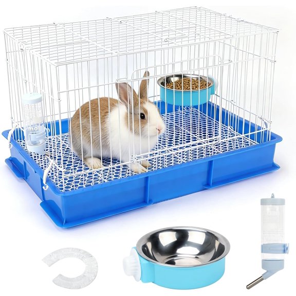 Small Rabbit Cage Indoor, Guinea Pig Cages with Water Bottle, Hangable Food Dish & Grid Mesh Floor, Bunny Enclosure for Hamster, Ferret, Rat, Chinchillas, Hedgehog and Small Animal